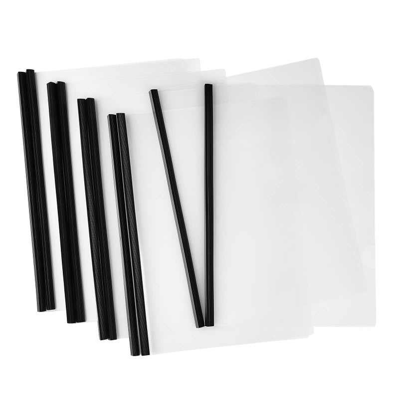 JOERSH 10Pcs Clear Report Covers with Sliding Bar, 40 Sheet Capacity Plastic Binder Paper Protector, Report Folders with Clear Cover for Resume File Documents, Black - Image 1